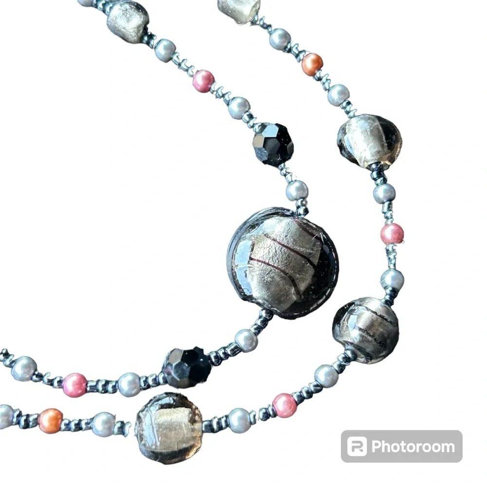Premier Designs “Verona” Multi Color Glass Swirl Foil Bead Double Strand Retired - Picture 2 of 4